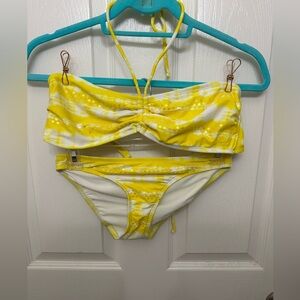 OP Yellow and White tie dye sequined Bikini Set size small bottom & large top )